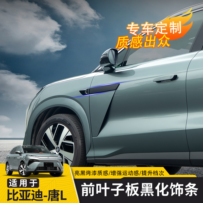 适用于比亚迪唐L前车门叶子板黑化饰条免打孔 黑武士个性外观改装