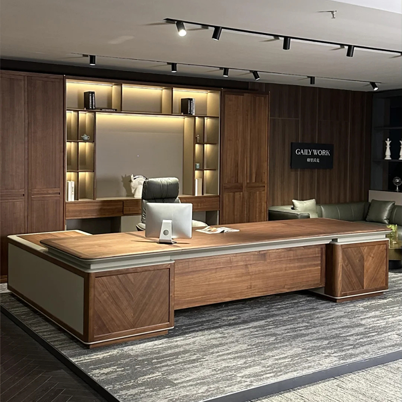 新款实木老板桌新中式办公桌侧桌边柜高级董事长总裁桌大班台定制