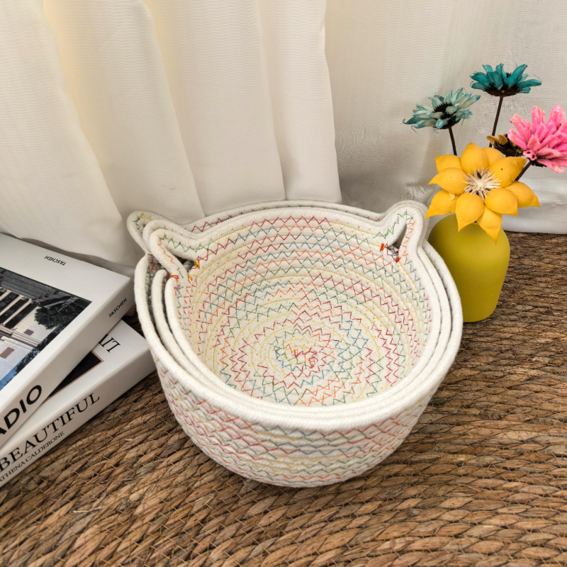 一套三件置物架客厅收纳桌面简约风收纳筐家用篮筐度假风