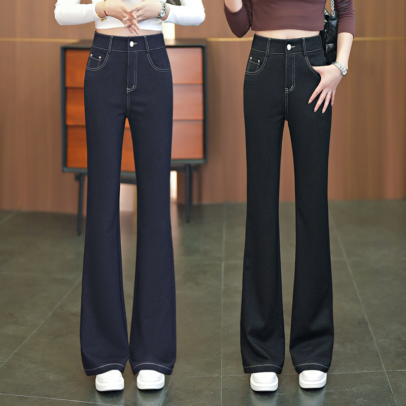 深蓝色微喇牛仔裤女春秋2025新款高腰显瘦垂感加长高个子喇叭裤子