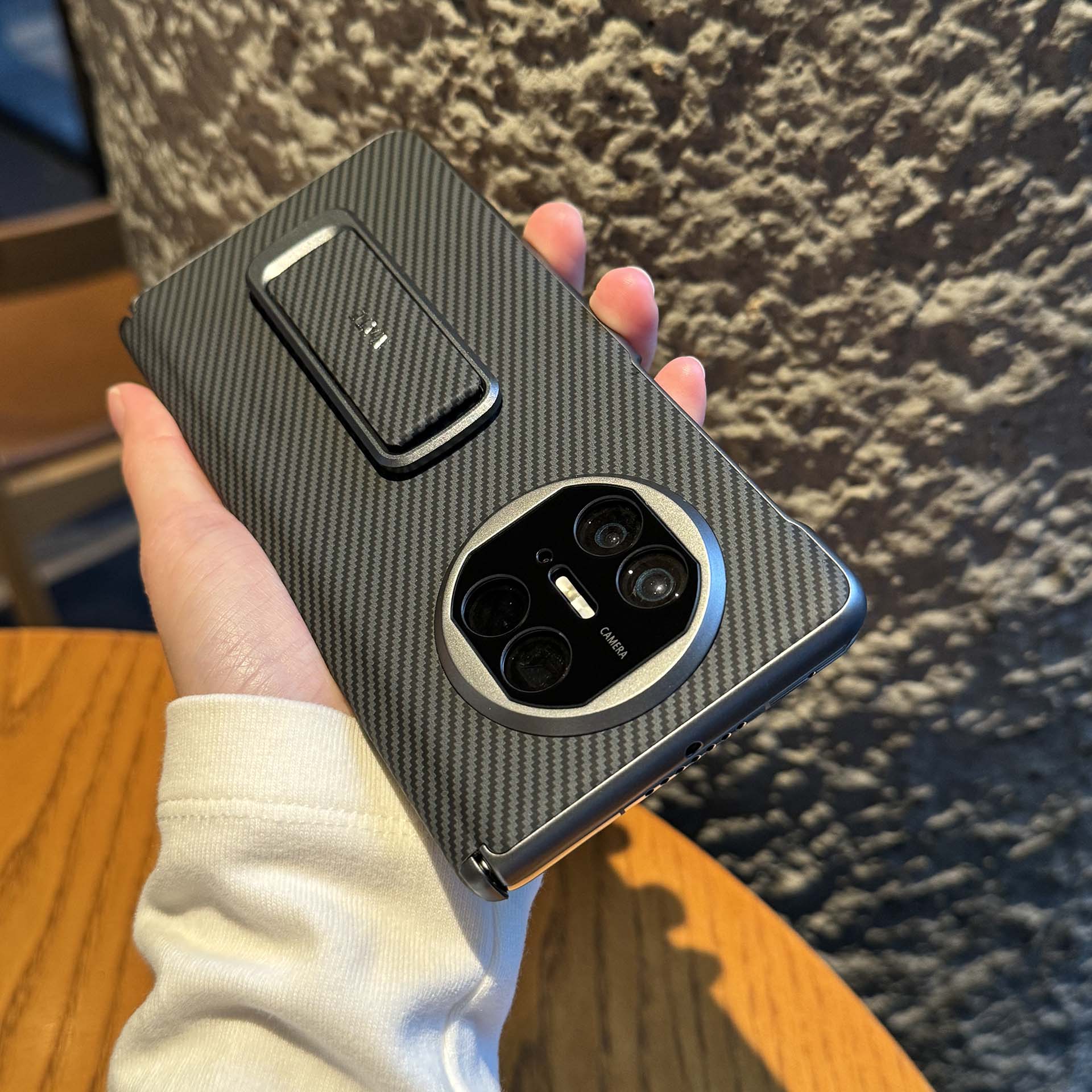 凯夫拉纹适用华为MateX6碳纤维纹中轴手机壳x5腕带旋转支架保护套