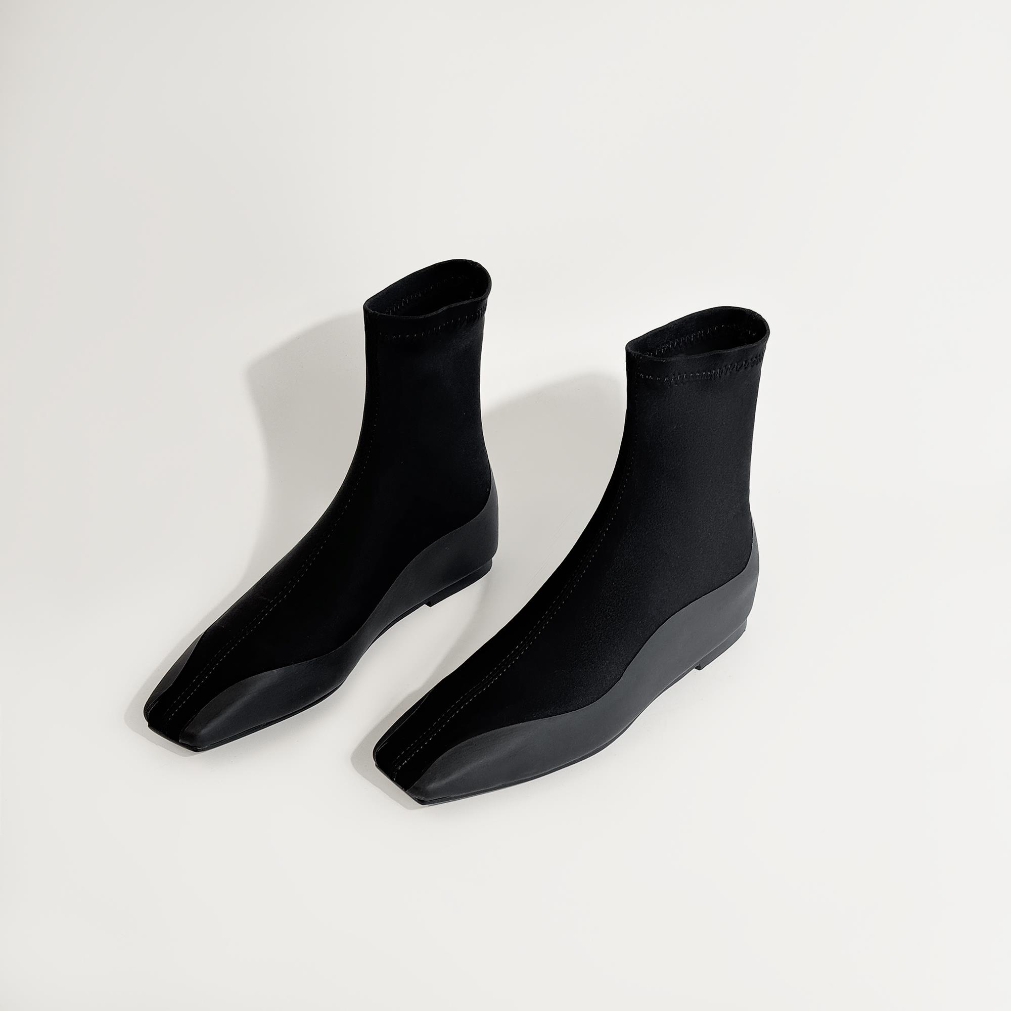 【CBMT旗舰店】巨显瘦~极简风方头莱卡拼接正品短靴女2025内增高