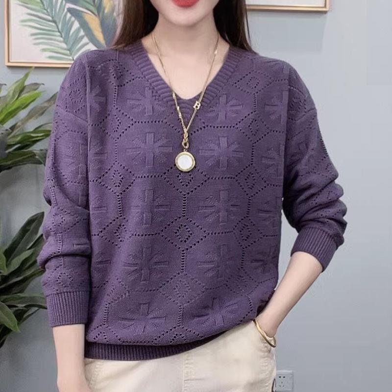 清仓捡漏~大码宽松春秋妈妈装洋气条纹毛衣外穿女士打底针织上衣