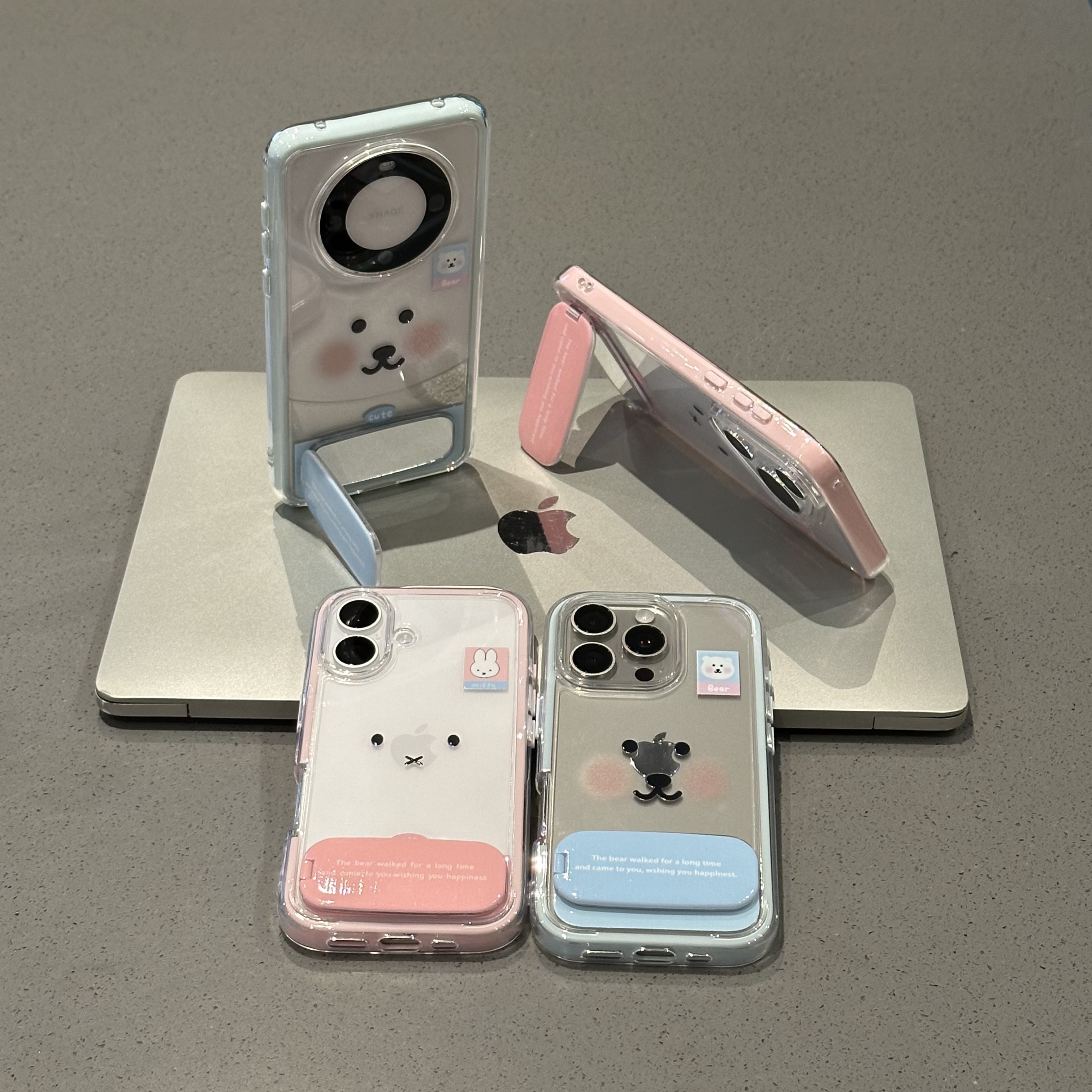 BANCA米菲兔自嘲熊支架适用苹果16撞色手机壳华为vivo小米15oppo