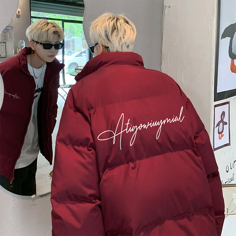 东方骆驼立领棉服男冬季美式字母印花面包服潮牌宽松加厚棉衣外套