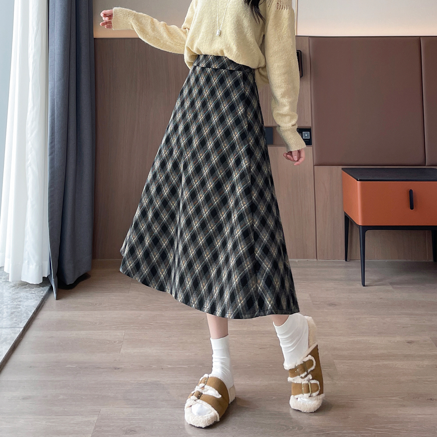 格子半身裙女高腰春秋新款裙子森系仙女超仙显瘦小个子设计感小众