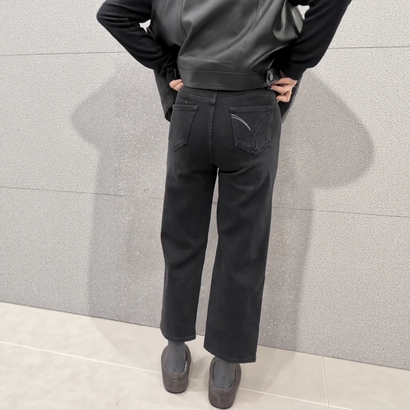 极简风复古百搭直筒牛仔裤女2025秋冬新款大码高腰显瘦九分法棍裤