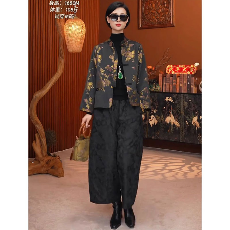 欧洲站2025春季新款高级感气质立领印花外套国风显瘦单排扣上衣潮