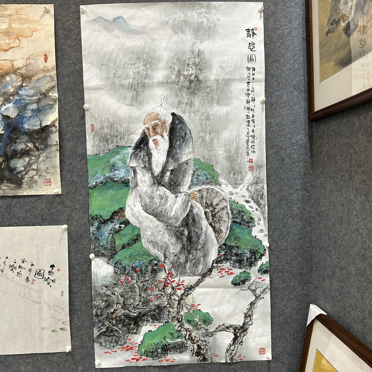 阳爱强 老师手绘【老子李耳】静思图140x70画芯老师随笔任发