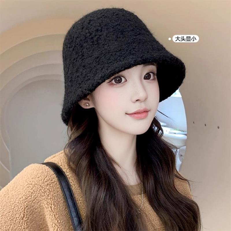 帽子女加厚女款渔夫帽黑色素颜显脸小针织帽洋气保暖网红盆帽