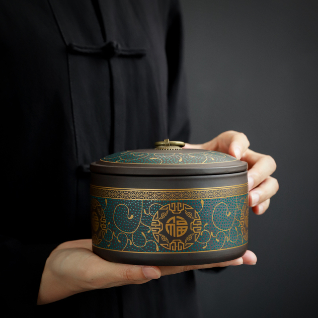 紫砂茶叶罐密封罐普洱罐陶瓷存储藏茶罐散装中式家用防潮茶缸空罐