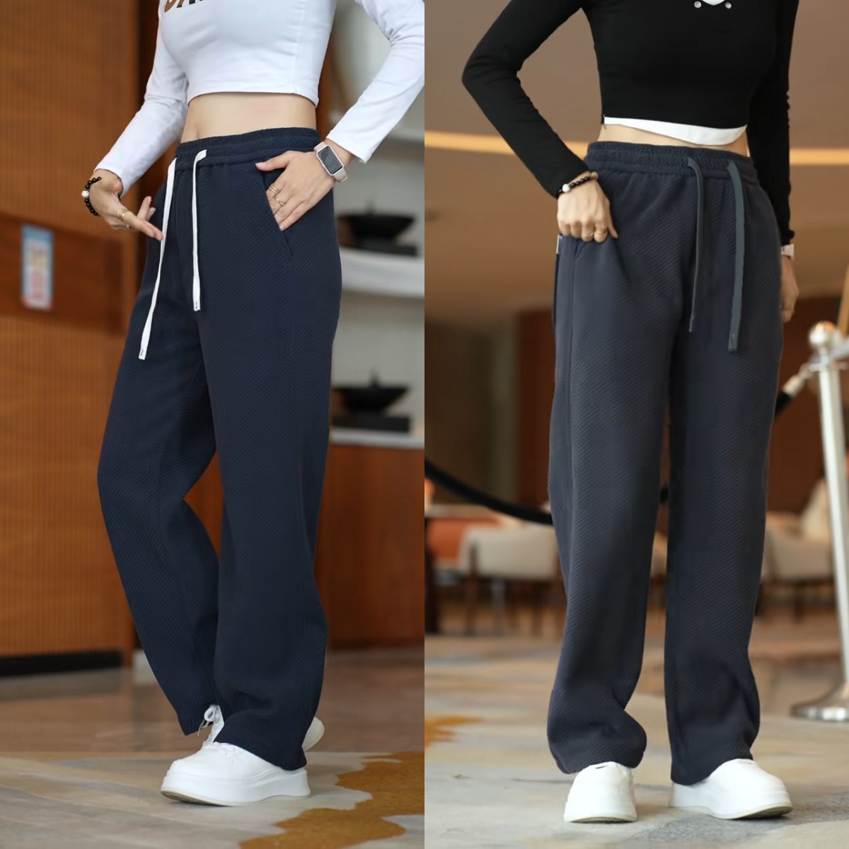 秋季新款斜纹针织休闲裤垂感挺括显瘦潮流直筒裤防刮耐磨品质男裤