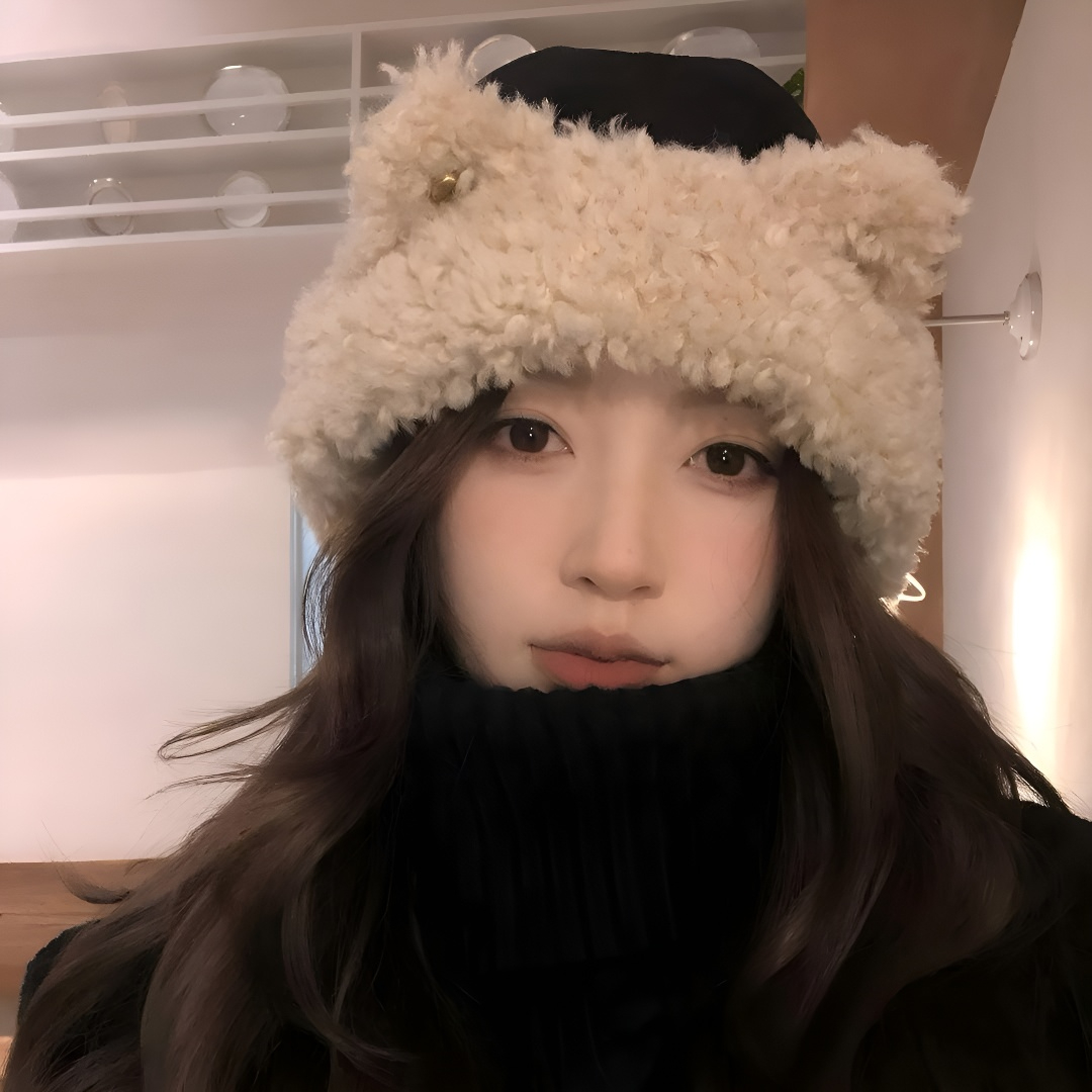 秋冬可爱显脸小毛绒毛线帽骑车护耳保暖帽子加厚针织毛线帽女款