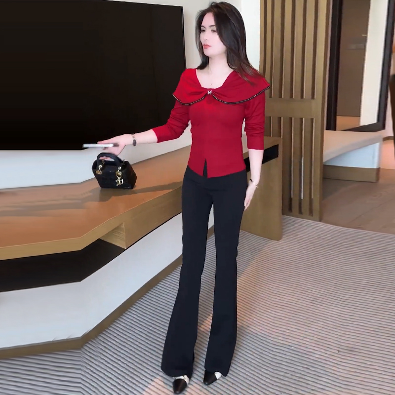 时尚套装女2025秋季新款洋气不规则开叉下摆显瘦上衣休闲两件套潮