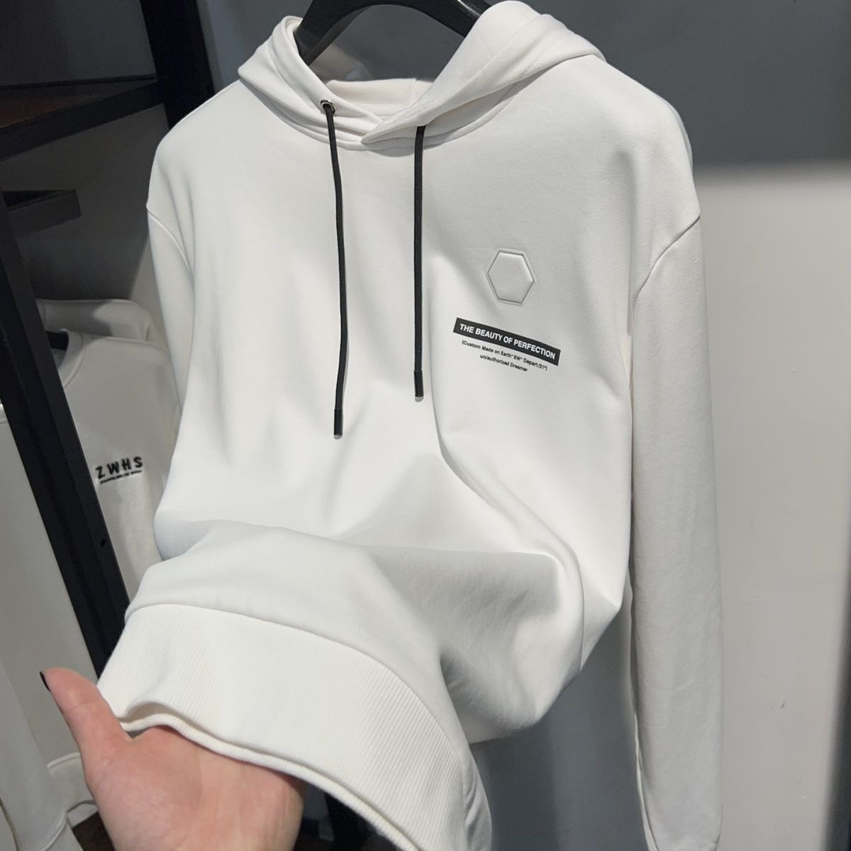 连帽春秋长袖双面磨毛白色卫衣印花潮流百搭宽松休闲上衣秋季秋冬