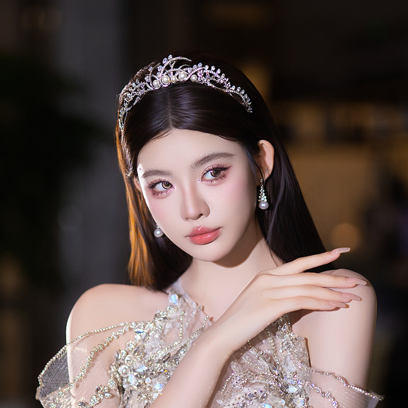 合金婚庆饰品 韩式新娘皇冠气质简约满钻珍珠结婚优雅发饰MT0203