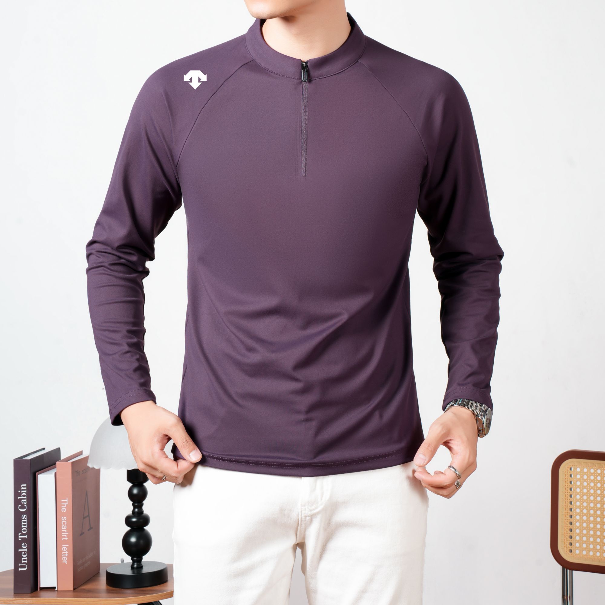 【商场同款】迪桑家长袖秋冬季拉链高弹纯色T恤打底衫立领户外运动