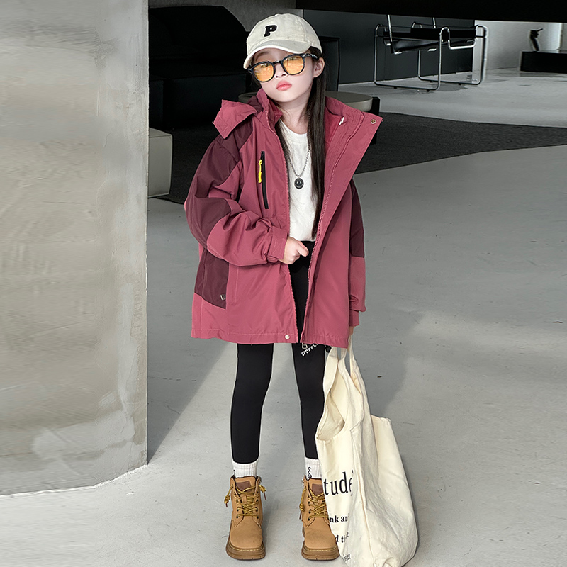 女童冲锋衣三合一可拆卸2025新款儿童洋气春秋装大童女孩防风外套