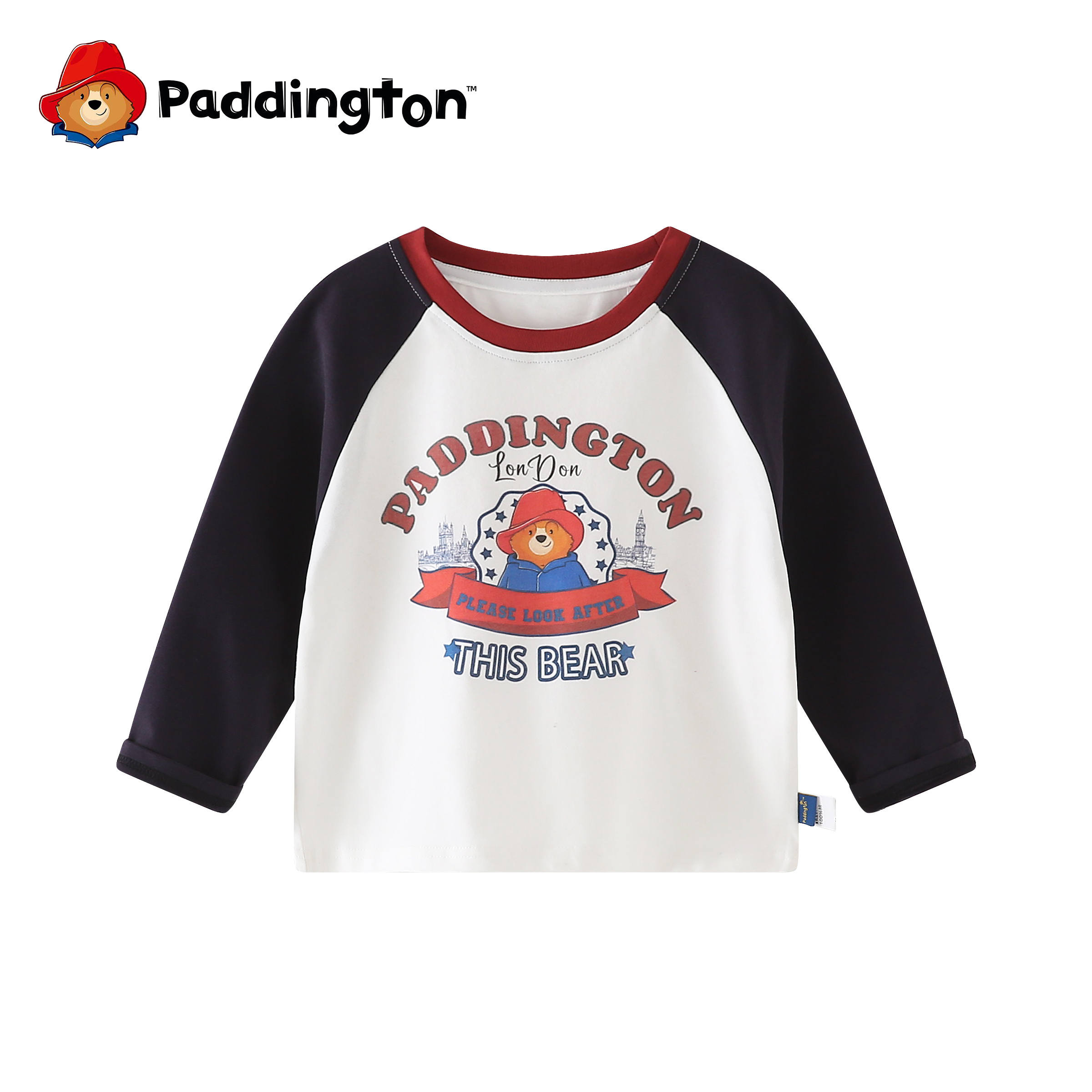 PADDINGTON/帕丁顿熊秋童装t恤长袖T恤拼色打底衫男女童洋气内搭