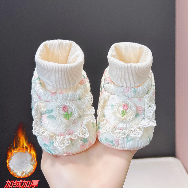 冬季婴儿鞋新款加厚棉保暖0-3-6-12月女宝宝公主鞋袜软底步前鞋