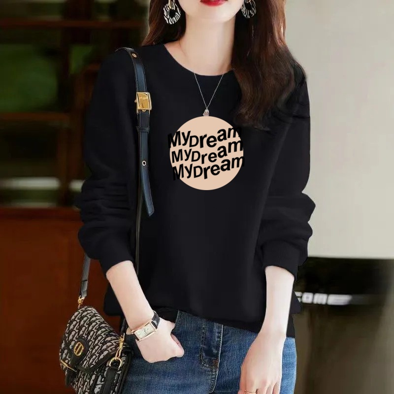 秋冬加绒卫衣女套头显瘦宽松休闲时尚加厚百搭圆领上衣外穿