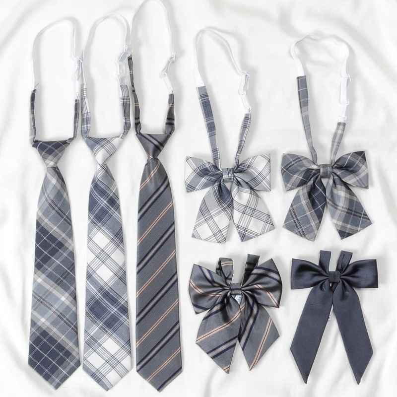 灰色领带女jk日系学院风免打懒人制服衬衫格纹装饰蝴蝶结配饰领结