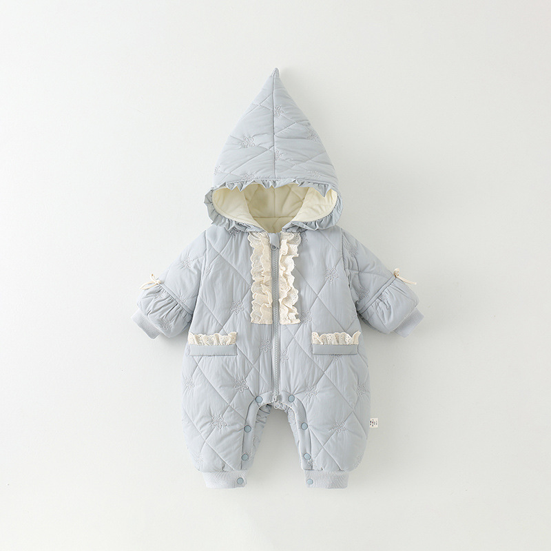 女宝宝可爱爬服加绒夹棉冬季外出服棉衣婴儿衣冬季宝宝连体睡衣