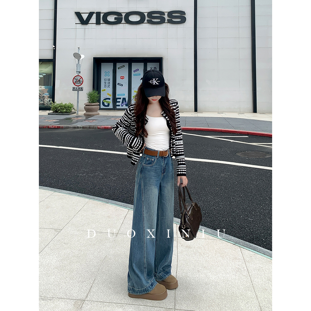 DUOXINIU/多喜牛/DaLin秋冬新款直筒阔腿加绒牛仔裤女款裤子89316