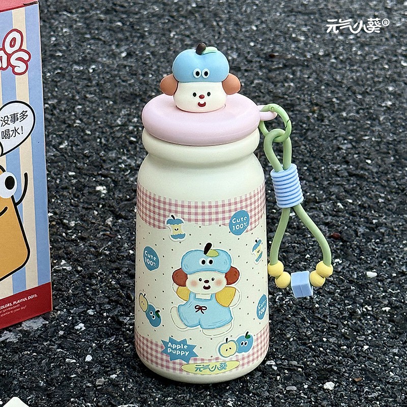 ins新款女生高颜值可爱便携双饮保温杯 不锈钢学生卡通吸管保温杯