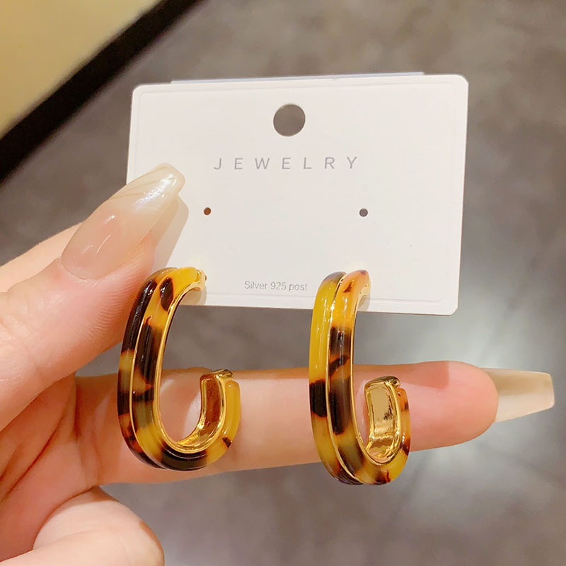 铜合金树脂耳饰 小众几何形豹纹耳钉气质时尚网红耳环百搭耳饰