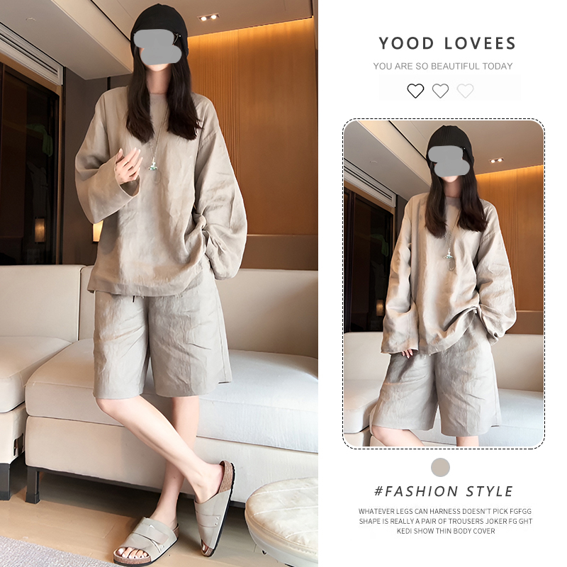 2025超火夏装一整套慵懒风高级松弛感薄款防晒长袖T恤短裤套装女