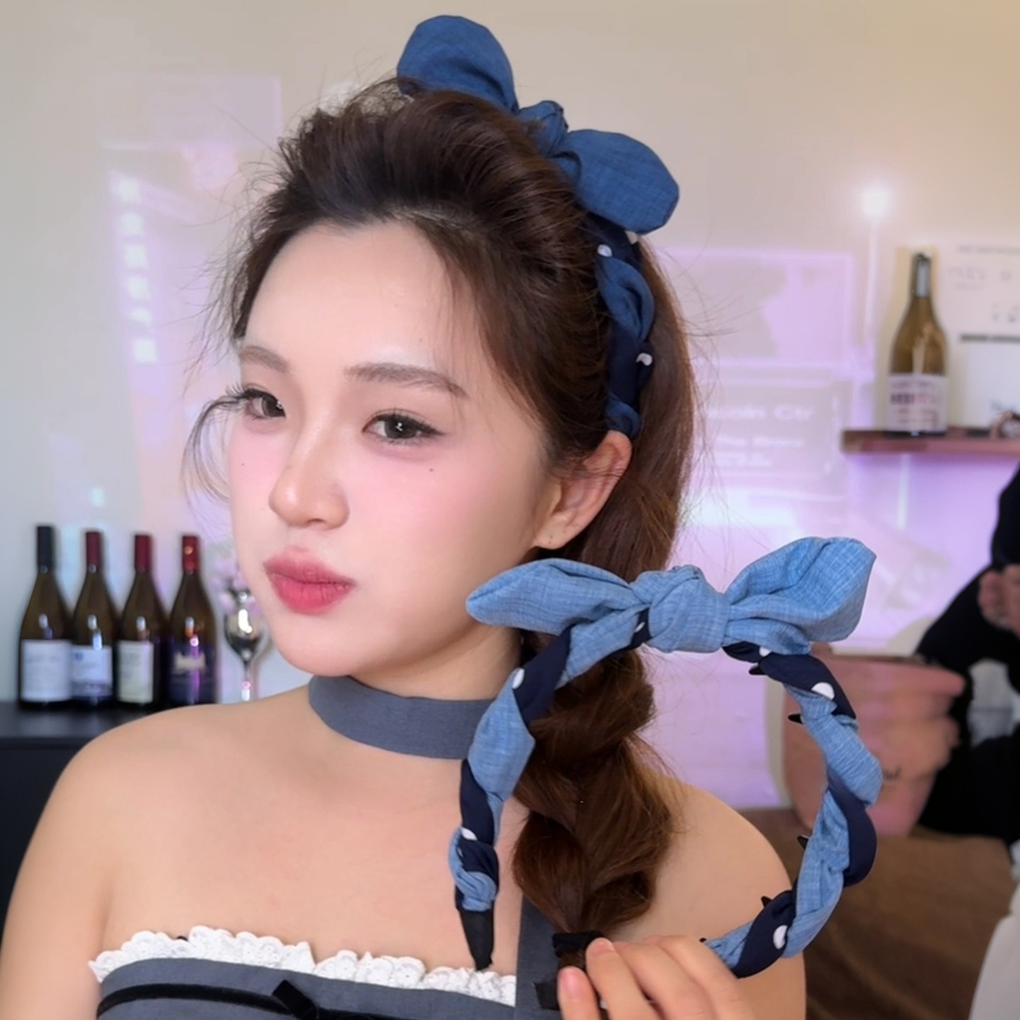 超仙甜酷兔牛仔耳朵蝴蝶结齿梳发箍女2025新款高颅顶头箍百搭头饰
