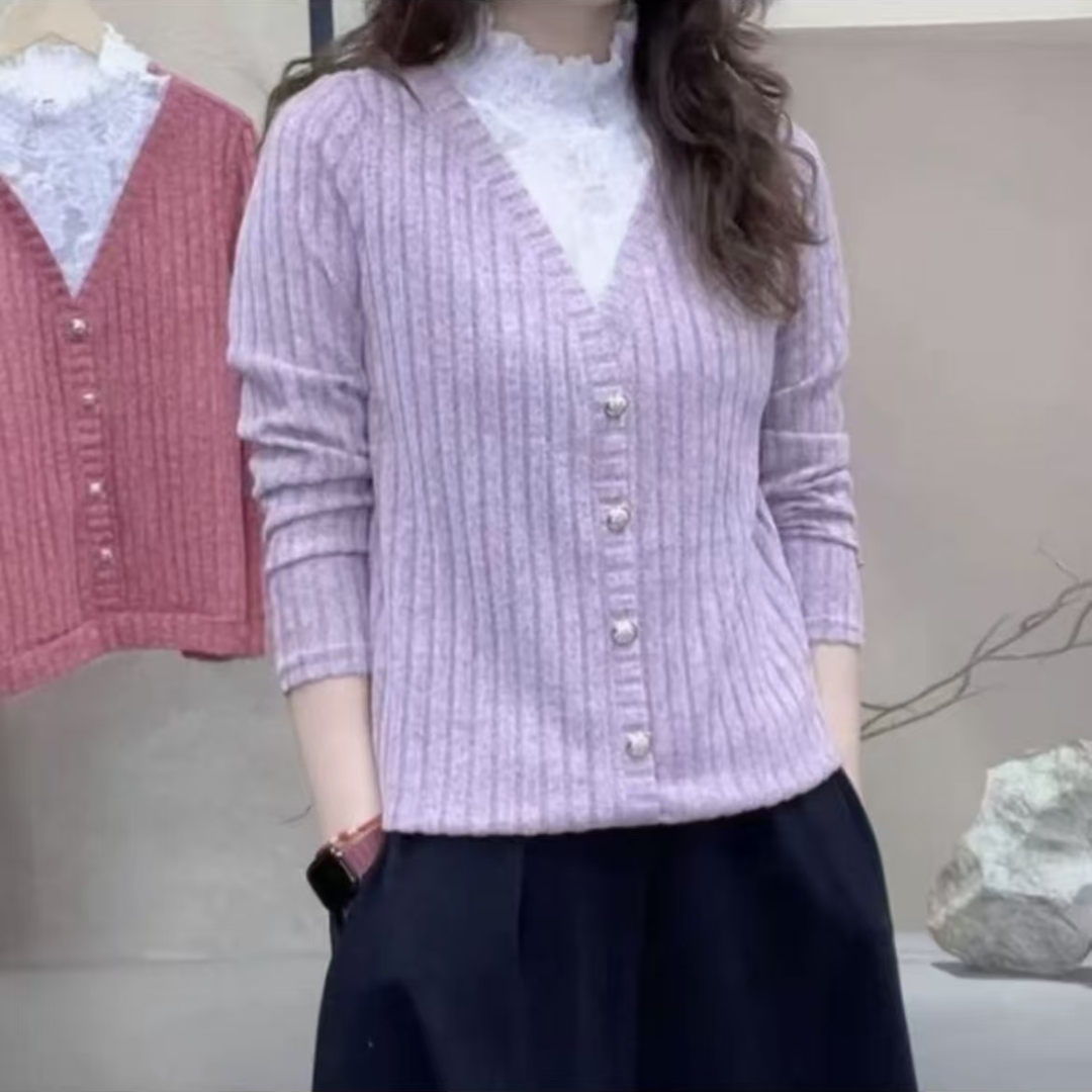 时尚欧货冬季2025百搭秋冬新款高领拼接蕾丝洋气显瘦长袖打底胖mm