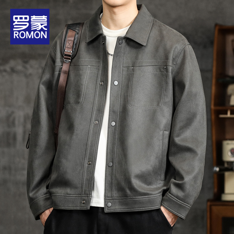 罗蒙男士春秋款时尚翻领夹克男款新款秋季男装潮牌百搭工装外套男