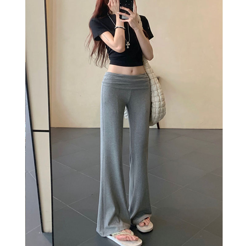 美式灰色微喇裤女春夏季薄款运动瑜伽裤高腰显瘦垂感休闲拖地裤子