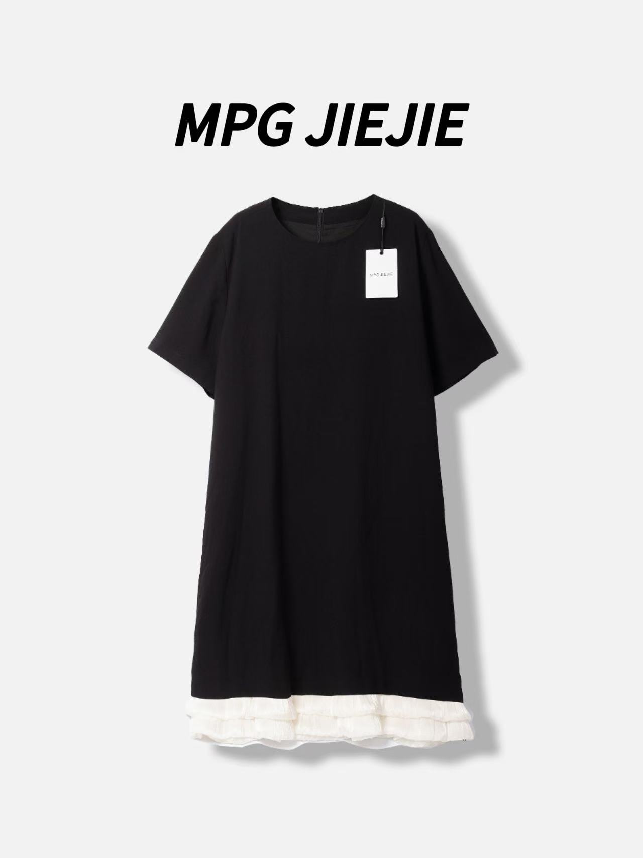 MPG JIEJIE【浪漫转身】25春夏时尚休闲女士拼接黑色连衣裙
