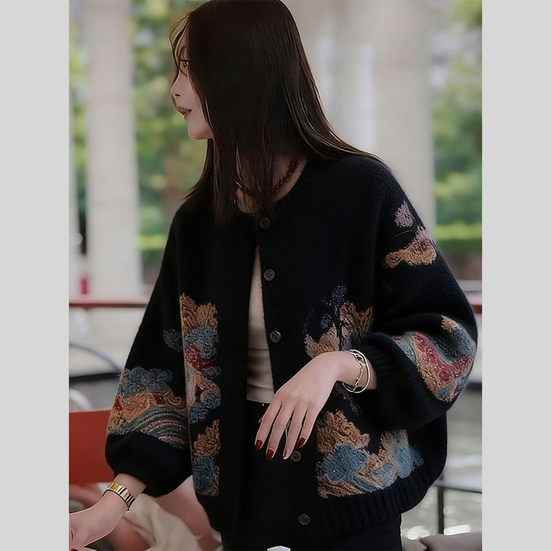 独特高端新中式国风开衫毛衣外套女2026秋季新款慵懒宽松针织上衣