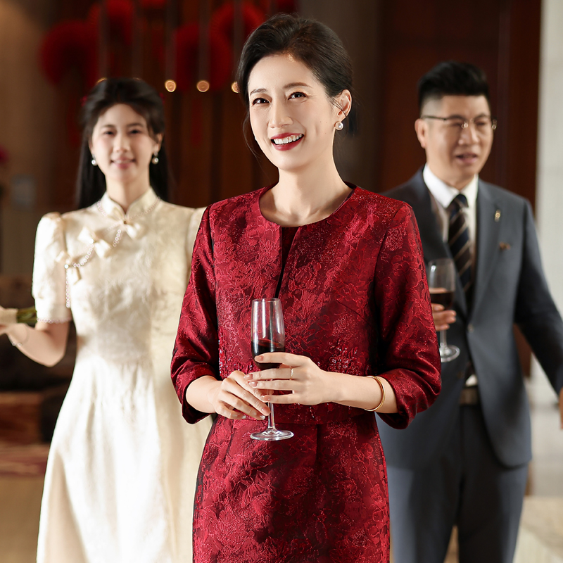 五一结婚婚礼妈妈礼服两件套喜婆婆婚宴装年轻高贵时尚连衣裙女