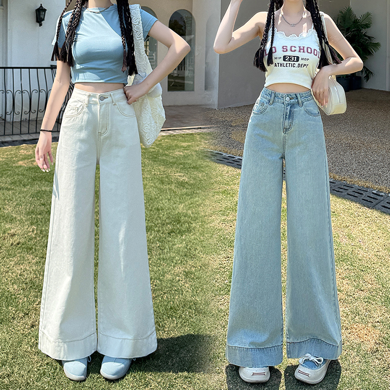 高腰衣服女牛仔裤牛仔阔腿牛仔裤早秋出行垂感秋冬季小个子牛仔裤
