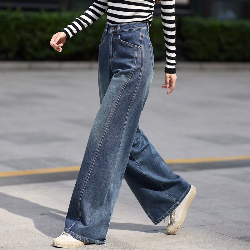 蓝色牛仔裤女款爆款2025新款秋冬直筒裤宽松显瘦阔腿裤慵懒风长裤