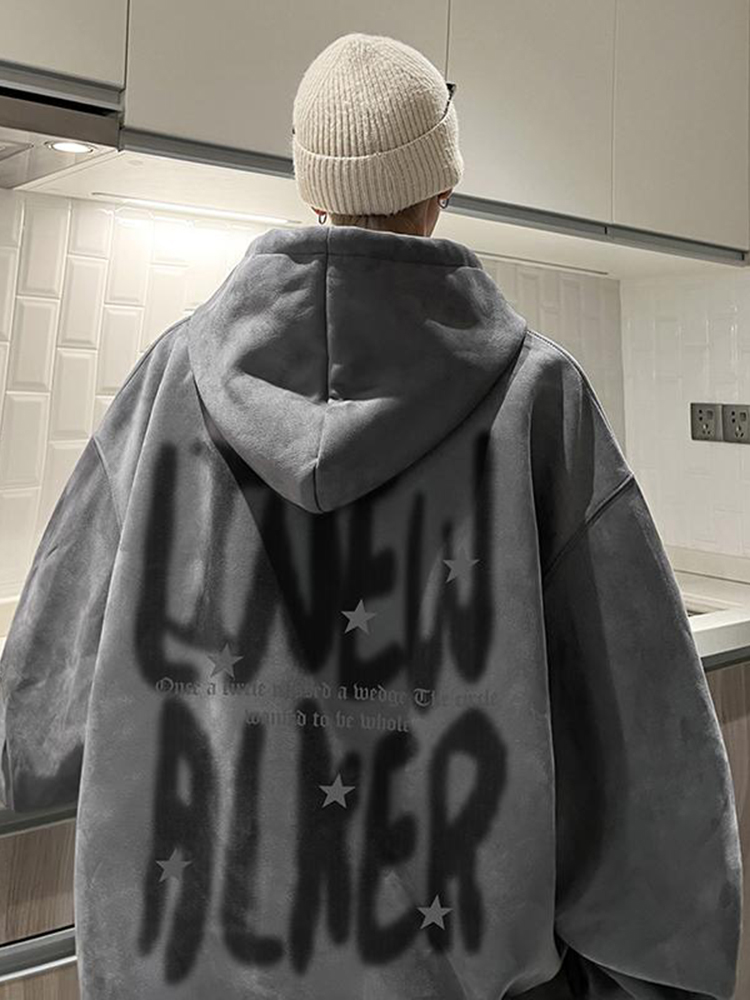 加肥加大码300斤600g美式重磅连帽卫衣男秋冬ins潮牌仿麂皮绒外套