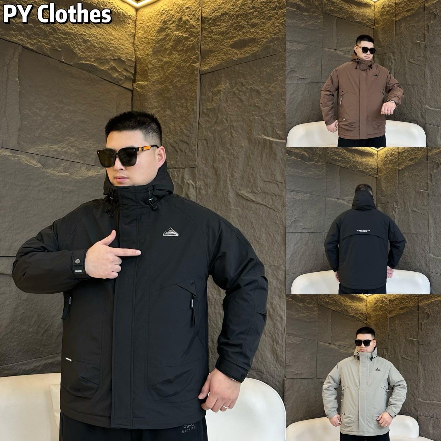 【二棉】胖语大码男装 2025冬季新款工装风拼接休闲连帽棉服88595#S