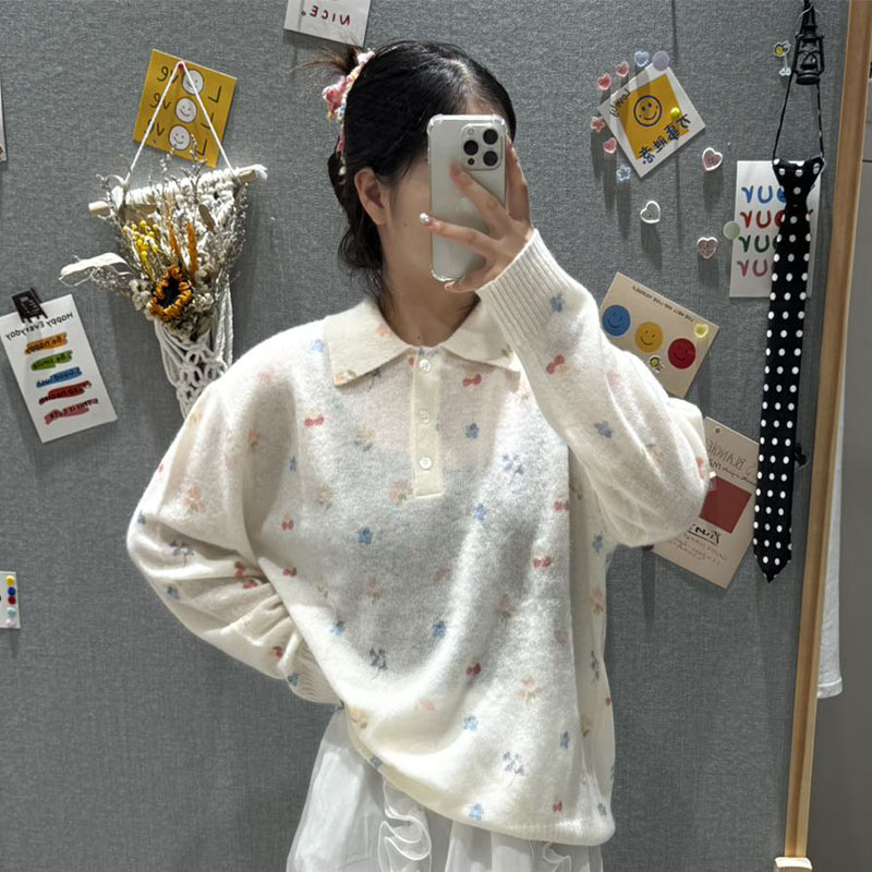 【现货】FIZZFLY | 25冬季设计师品牌新款花朵印花羊绒衫