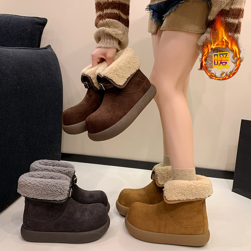 时尚雪地靴加绒冬季防水保暖时尚厚底一脚蹬女款短靴冬季勃肯鞋
