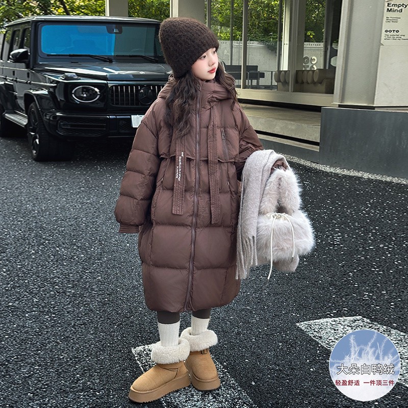 巴拉开门儿童羽绒服女童冬季新款初中生加厚长款白鸭冬季女童长款