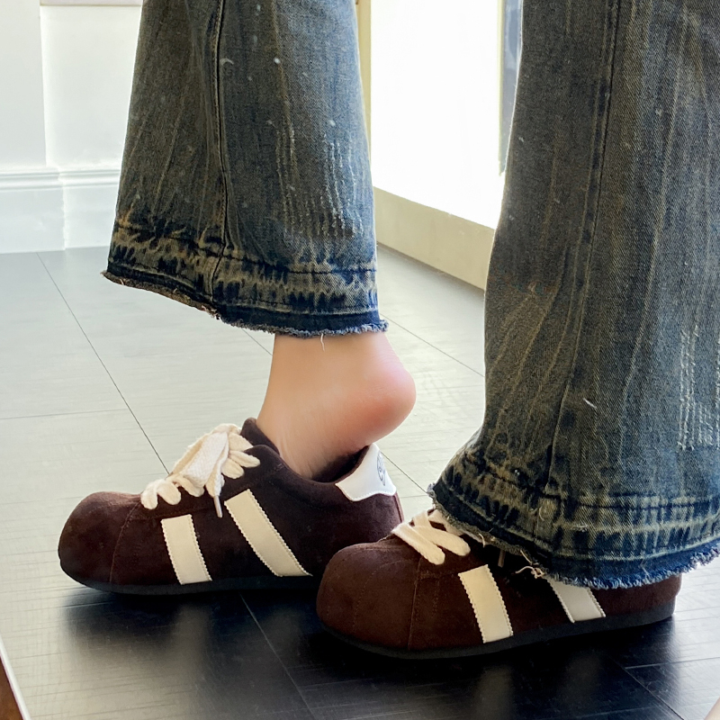 复古琥珀流光拼色板鞋2025秋季新款平底内增高休闲运动阿甘德训鞋