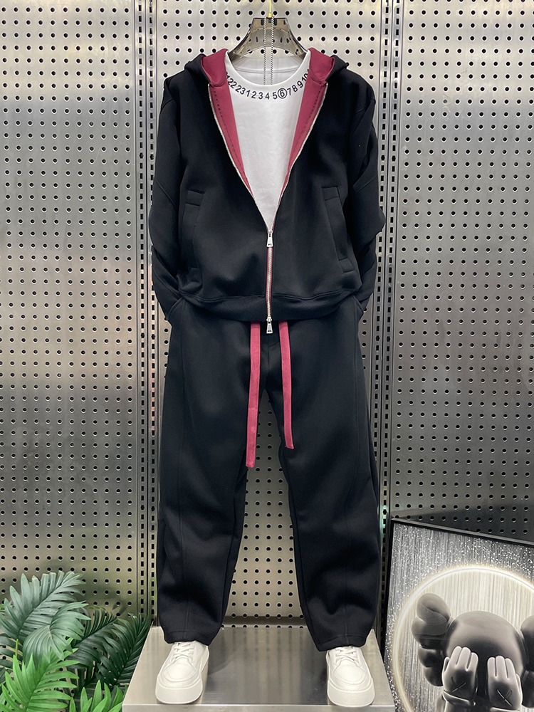 2025大码新款休闲运动套装男时尚简约百搭连帽外套长裤痞帅两件套