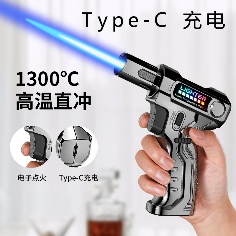 新款高温防爆金属直冲防风充电焊喷火枪艾灸烧猪毛烧烤雪茄打火机