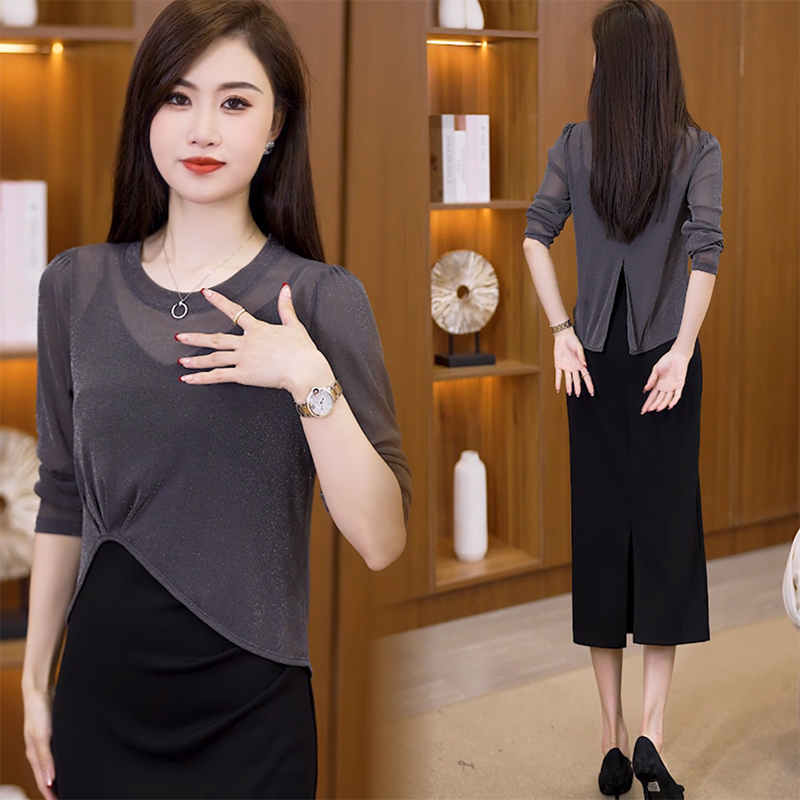 夏季新款薄款银丝线洋气显瘦不规则防晒衣长袖宽松凉感T恤女上衣