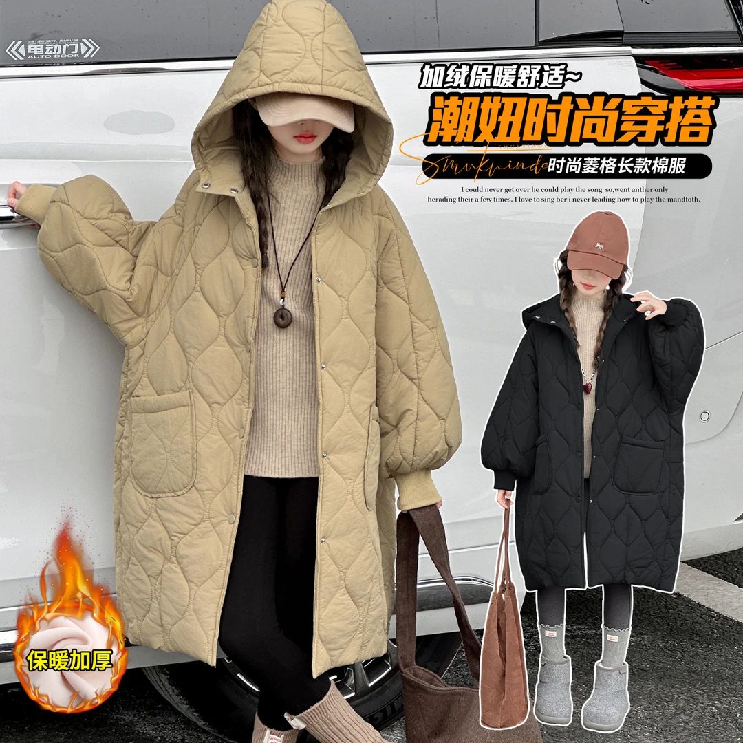女童夹棉外套秋冬装2025新款大童冬季加绒棉服儿童初冬中长款棉衣